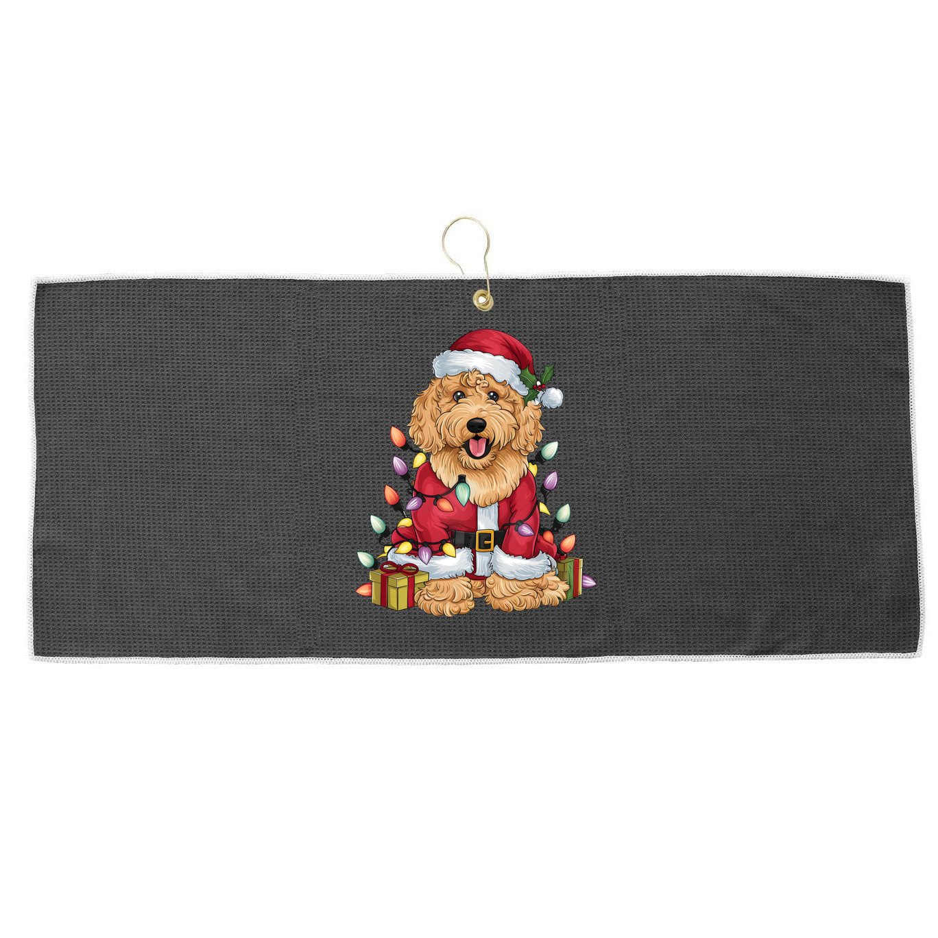 Goldendoodle Xmas Lighting Santa Goldendoodle Dog Christmas Gift Large Microfiber Waffle Golf Towel