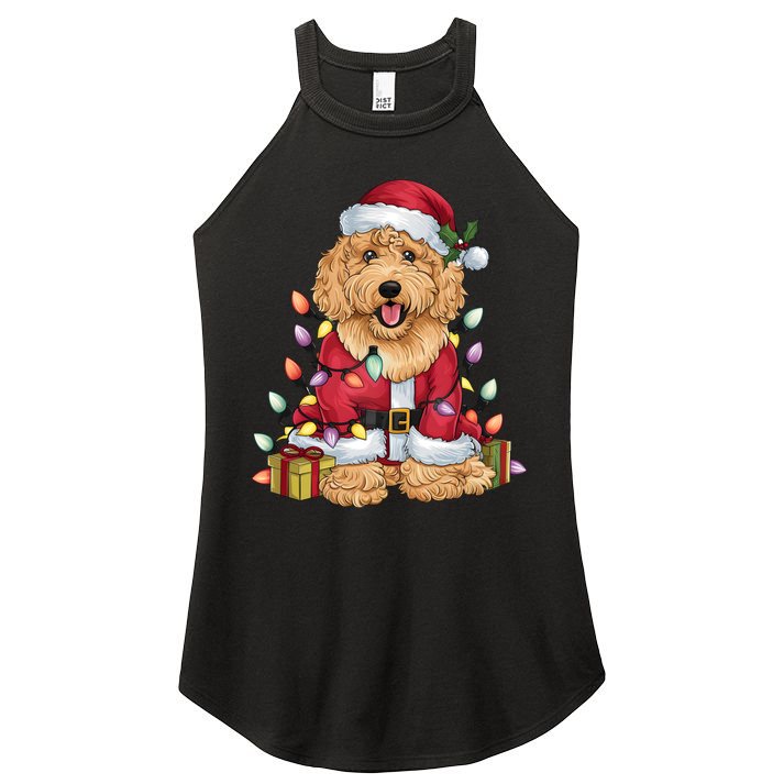 Goldendoodle Xmas Lighting Santa Goldendoodle Dog Christmas Gift Women's Perfect Tri Rocker Tank
