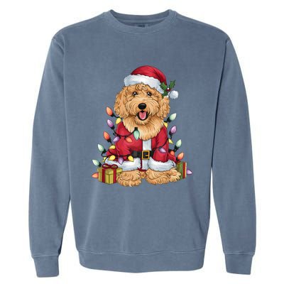 Goldendoodle Xmas Lighting Santa Goldendoodle Dog Christmas Gift Garment-Dyed Sweatshirt