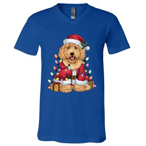 Goldendoodle Xmas Lighting Santa Goldendoodle Dog Christmas Gift V-Neck T-Shirt