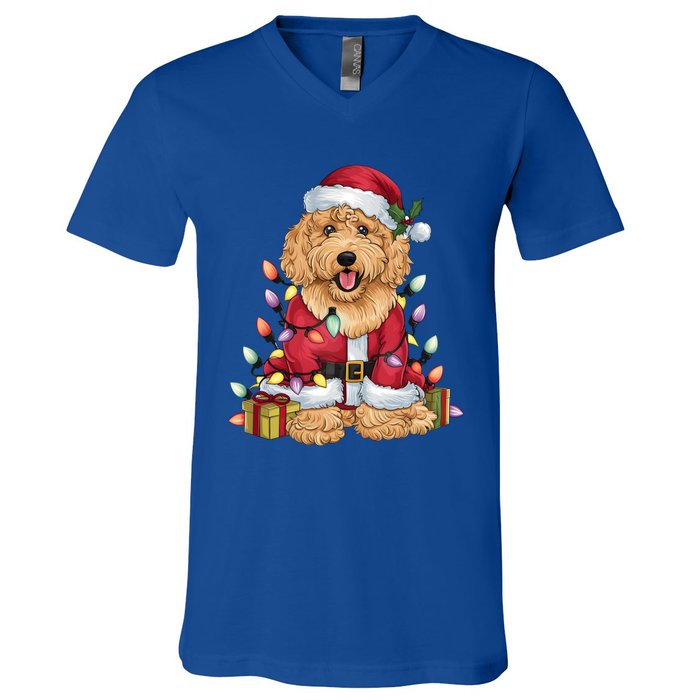 Goldendoodle Xmas Lighting Santa Goldendoodle Dog Christmas Gift V-Neck T-Shirt