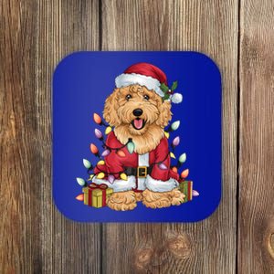 Goldendoodle Xmas Lighting Santa Goldendoodle Dog Christmas Gift Coaster