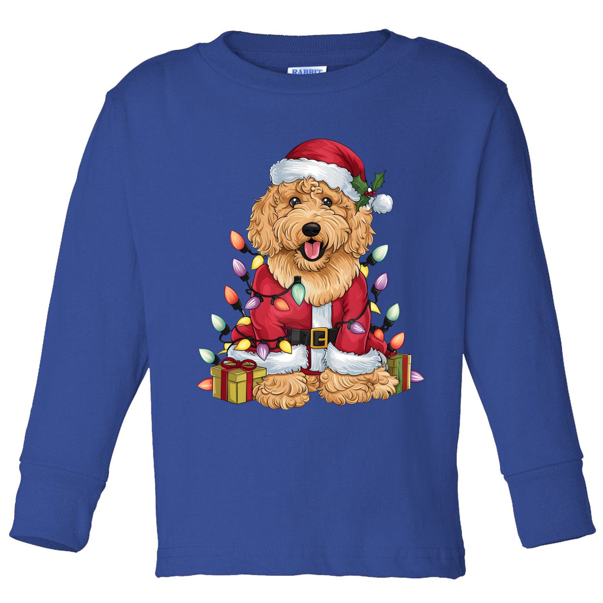 Goldendoodle Xmas Lighting Santa Goldendoodle Dog Christmas Gift Toddler Long Sleeve Shirt