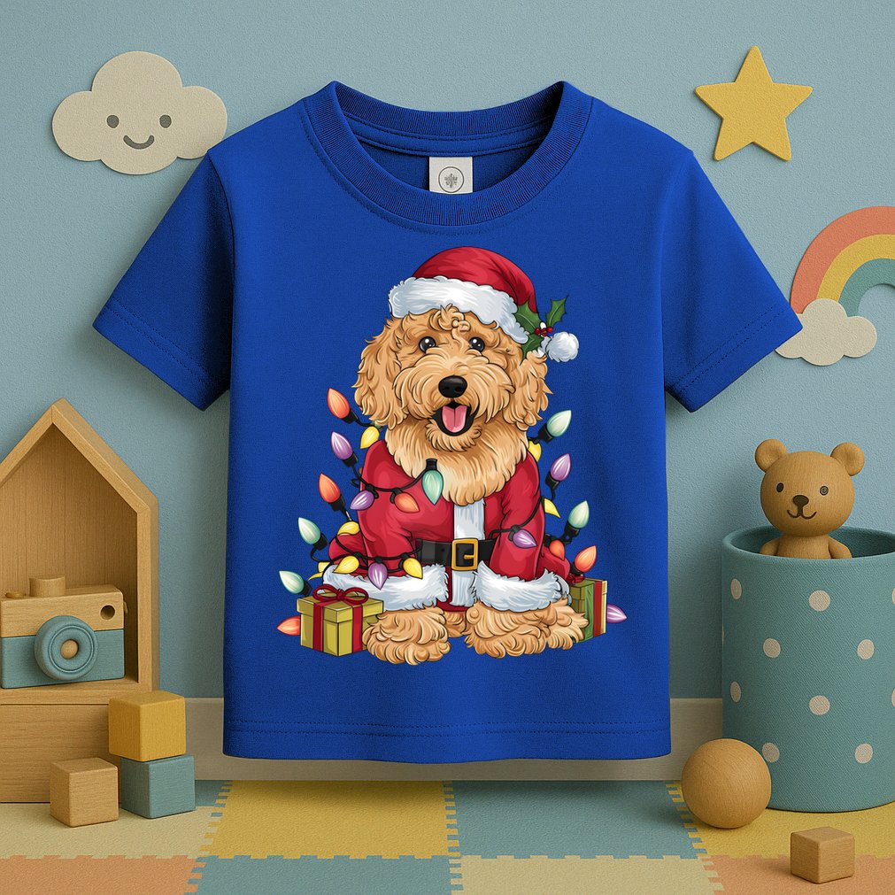 Goldendoodle Xmas Lighting Santa Goldendoodle Dog Christmas Gift Toddler T-Shirt