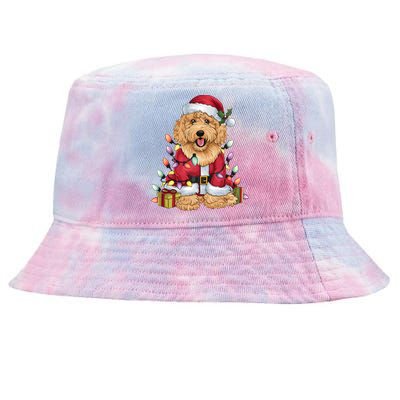 Goldendoodle Xmas Lighting Santa Goldendoodle Dog Christmas Gift Tie-Dyed Bucket Hat