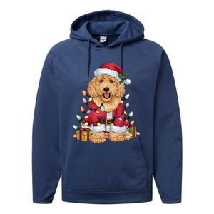 Goldendoodle Xmas Lighting Santa Goldendoodle Dog Christmas Gift Performance Fleece Hoodie