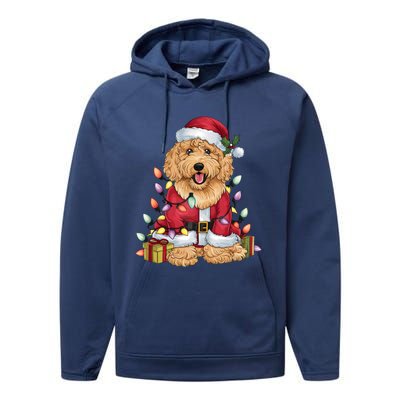 Goldendoodle Xmas Lighting Santa Goldendoodle Dog Christmas Gift Performance Fleece Hoodie