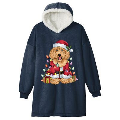 Goldendoodle Xmas Lighting Santa Goldendoodle Dog Christmas Gift Hooded Wearable Blanket