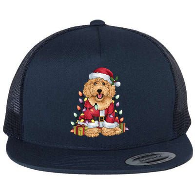 Goldendoodle Xmas Lighting Santa Goldendoodle Dog Christmas Gift Flat Bill Trucker Hat