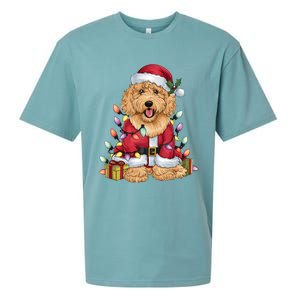 Goldendoodle Xmas Lighting Santa Goldendoodle Dog Christmas Gift Sueded Cloud Jersey T-Shirt