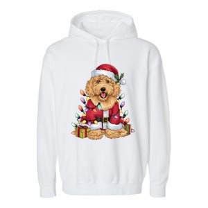 Goldendoodle Xmas Lighting Santa Goldendoodle Dog Christmas Gift Garment-Dyed Fleece Hoodie