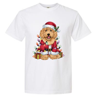 Goldendoodle Xmas Lighting Santa Goldendoodle Dog Christmas Gift Garment-Dyed Heavyweight T-Shirt