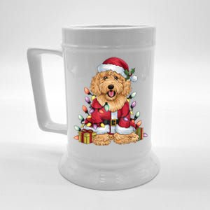 Goldendoodle Xmas Lighting Santa Goldendoodle Dog Christmas Gift Beer Stein