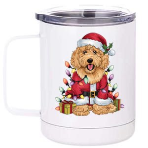 Goldendoodle Xmas Lighting Santa Goldendoodle Dog Christmas Gift 12 oz Stainless Steel Tumbler Cup