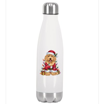 Goldendoodle Xmas Lighting Santa Goldendoodle Dog Christmas Gift Stainless Steel Insulated Water Bottle