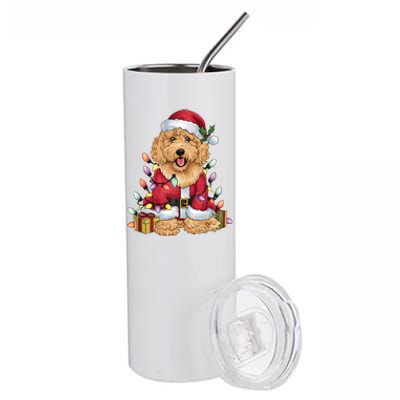 Goldendoodle Xmas Lighting Santa Goldendoodle Dog Christmas Gift Stainless Steel Tumbler