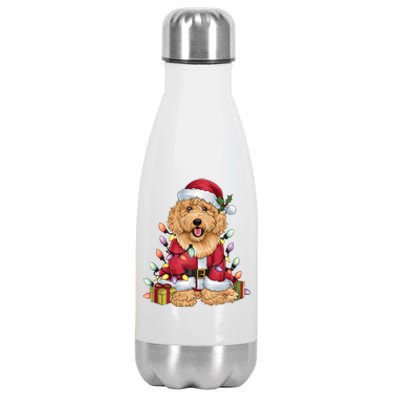 Goldendoodle Xmas Lighting Santa Goldendoodle Dog Christmas Gift Stainless Steel Insulated Water Bottle