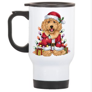 Goldendoodle Xmas Lighting Santa Goldendoodle Dog Christmas Gift Stainless Steel Travel Mug