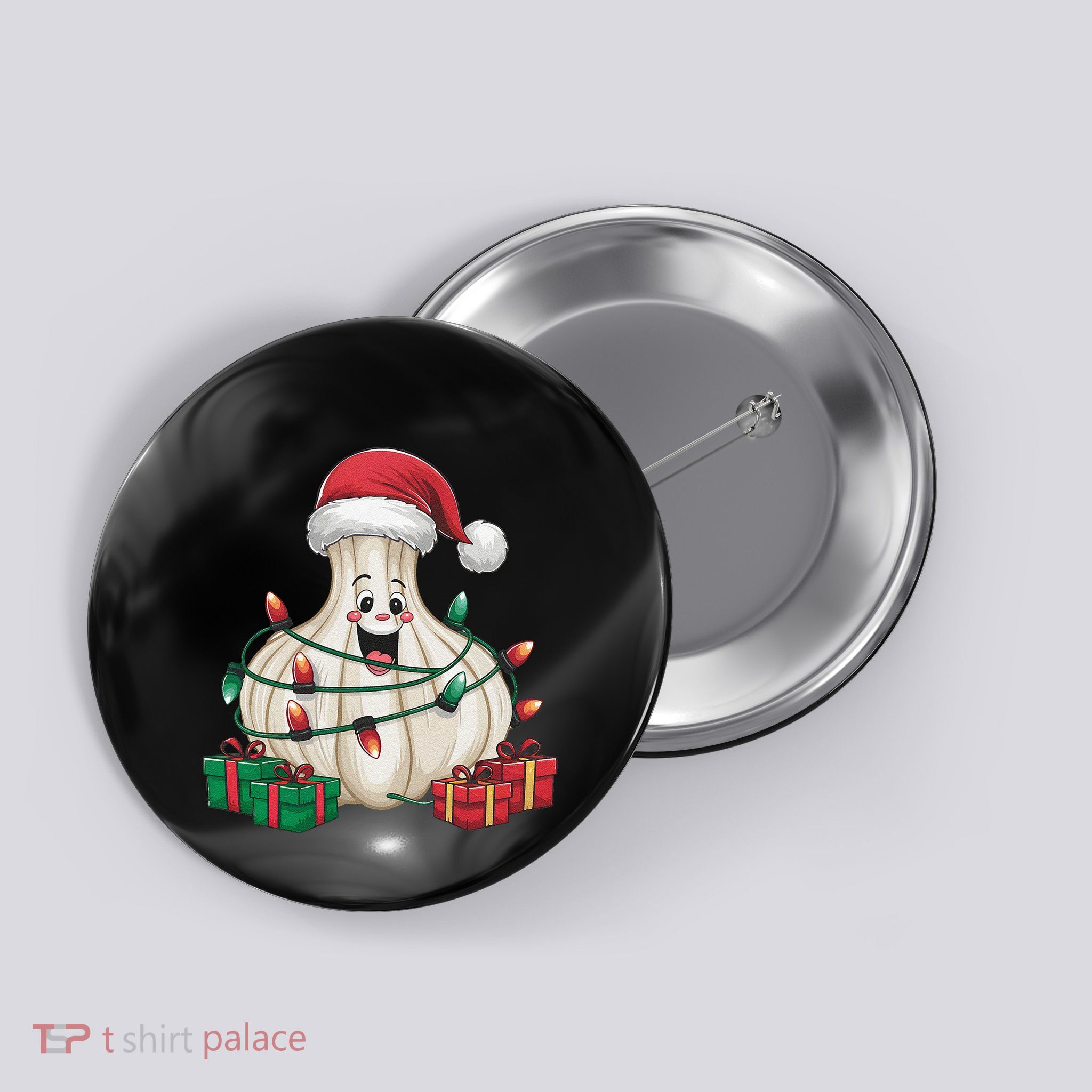 Garlic Xmas Lighting Funny Garlic Christmas Button