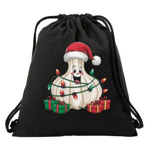 Garlic Xmas Lighting Funny Garlic Christmas Drawstring Bag