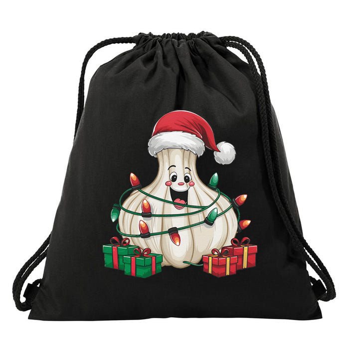 Garlic Xmas Lighting Funny Garlic Christmas Drawstring Bag