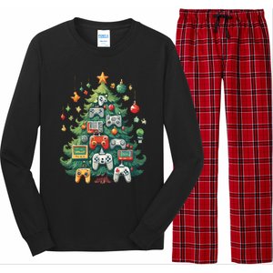 Gamer Xmas Merry Christmas Controller Ornats Tree Gift Long Sleeve Pajama Set