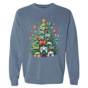 Gamer Xmas Merry Christmas Controller Ornats Tree Gift Garment-Dyed Sweatshirt