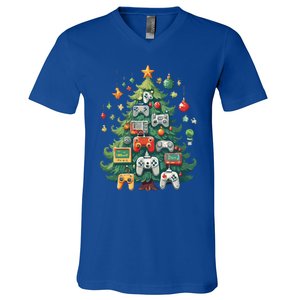 Gamer Xmas Merry Christmas Controller Ornats Tree Gift V-Neck T-Shirt