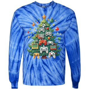 Gamer Xmas Merry Christmas Controller Ornats Tree Gift Tie-Dye Long Sleeve Shirt