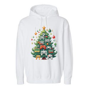 Gamer Xmas Merry Christmas Controller Ornats Tree Gift Garment-Dyed Fleece Hoodie