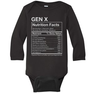 Gen X Nutrition Facts Funny Generation Meme Baby Long Sleeve Bodysuit