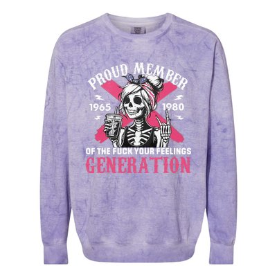 Gen X Proud Member Of The Fuck Your Feelings Skull Girl Colorblast Crewneck Sweatshirt