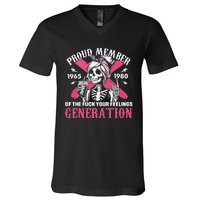 Gen X Proud Member Of The Fuck Your Feelings Skull Girl V-Neck T-Shirt