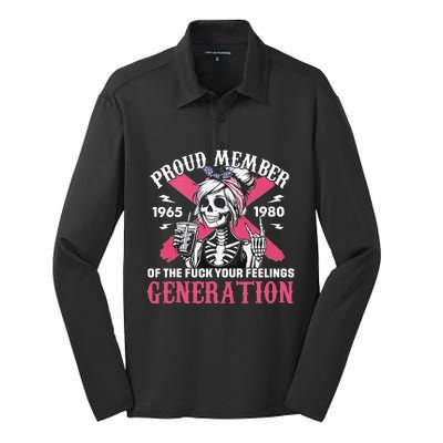 Gen X Proud Member Of The Fuck Your Feelings Skull Girl Silk Touch Performance Long Sleeve Polo