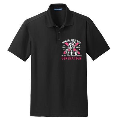 Gen X Proud Member Of The Fuck Your Feelings Skull Girl Dry Zone Grid Polo