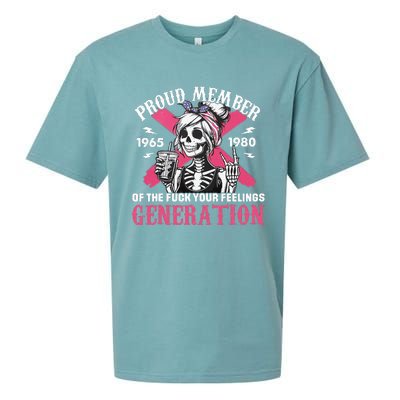 Gen X Proud Member Of The Fuck Your Feelings Skull Girl Sueded Cloud Jersey T-Shirt