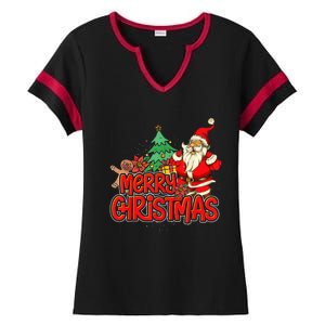 Gingerbread Xmas Pajama Christmas Kid Gifts Santa Claus Ladies Halftime Notch Neck Tee