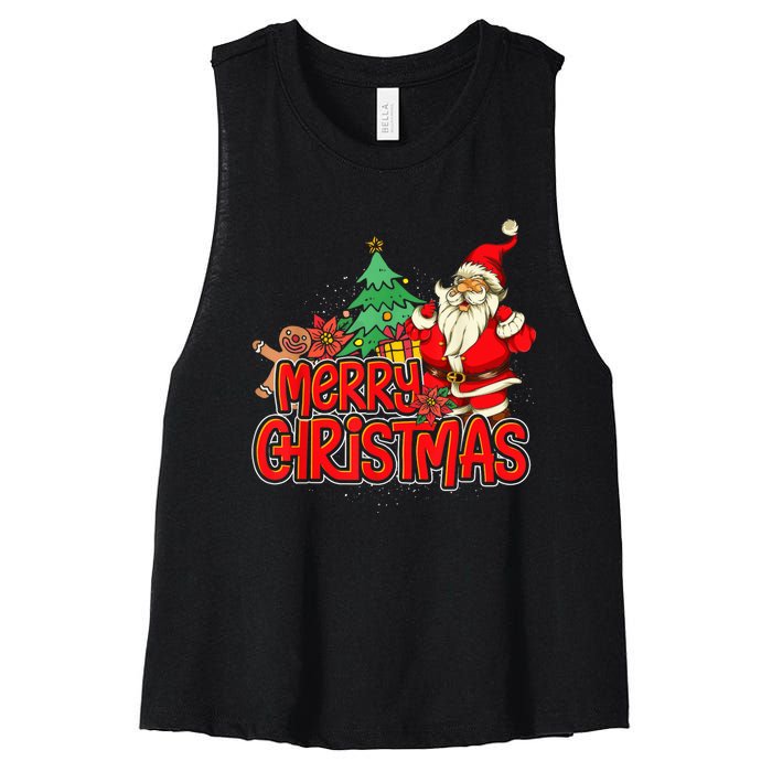 Gingerbread Xmas Pajama Christmas Kid Gifts Santa Claus Women's Racerback Cropped Tank