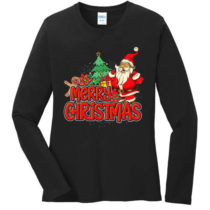 Gingerbread Xmas Pajama Christmas Kid Gifts Santa Claus Ladies Long Sleeve Shirt