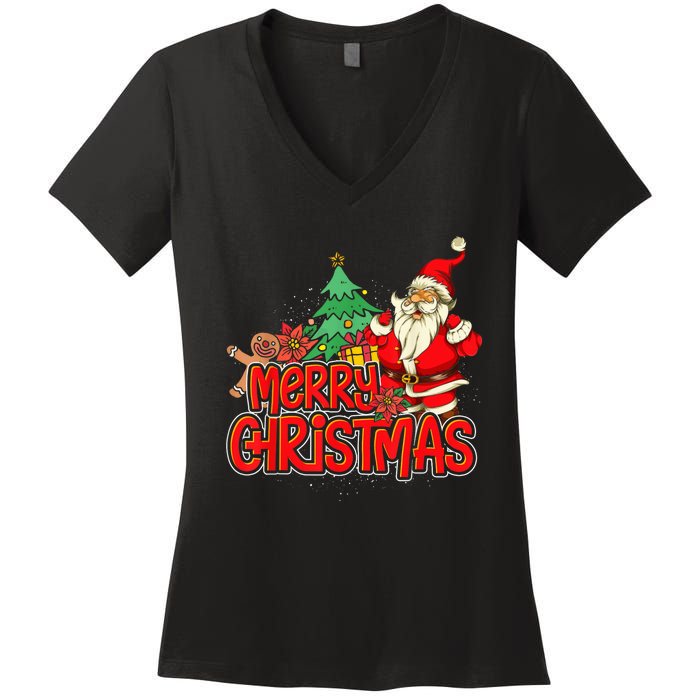 Gingerbread Xmas Pajama Christmas Kid Gifts Santa Claus Women's V-Neck T-Shirt