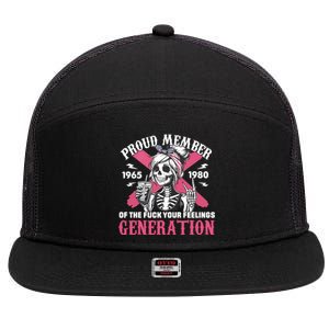 Gen X Proud Member Of The Fuck Your Feelings Skull Girl 7 Panel Mesh Trucker Snapback Hat