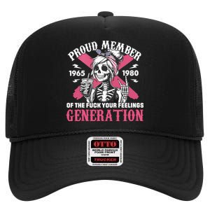 Gen X Proud Member Of The Fuck Your Feelings Skull Girl High Crown Mesh Back Trucker Hat