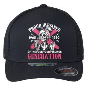 Gen X Proud Member Of The Fuck Your Feelings Skull Girl Flexfit Unipanel Trucker Cap