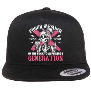 Gen X Proud Member Of The Fuck Your Feelings Skull Girl Flat Bill Trucker Hat