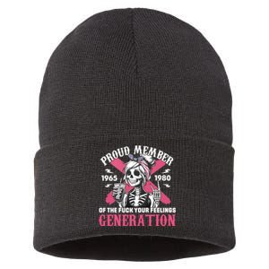 Gen X Proud Member Of The Fuck Your Feelings Skull Girl Sustainable Knit Beanie