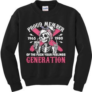 Gen X Proud Member Of The Fuck Your Feelings Skull Girl Kids Sweatshirt