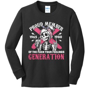 Gen X Proud Member Of The Fuck Your Feelings Skull Girl Kids Long Sleeve Shirt