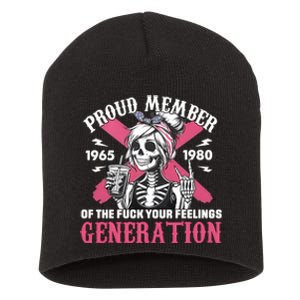 Gen X Proud Member Of The Fuck Your Feelings Skull Girl Short Acrylic Beanie