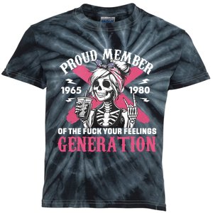 Gen X Proud Member Of The Fuck Your Feelings Skull Girl Kids Tie-Dye T-Shirt