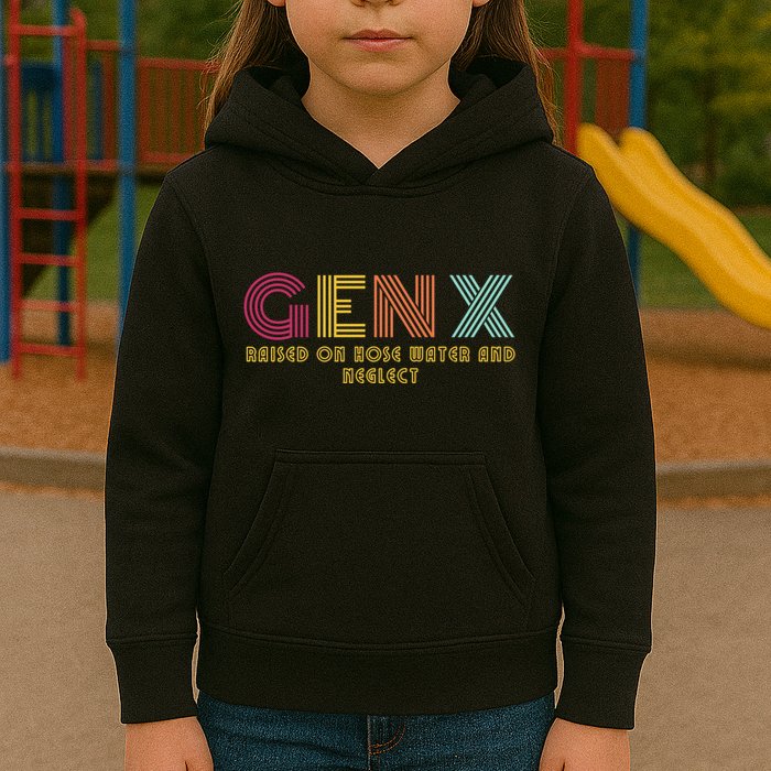 Gen X Raised On Hose Water And Neglect Funny Generation X Kids Hoodie